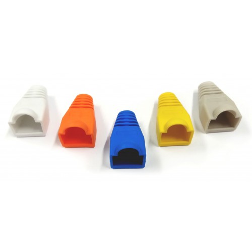 RJ45 CAT5E SLEEVE Προστατευτικό κάλυμμα για ανωτέρω ακροδέκτες RJ45 Cat5E ή Cat6 (παραγγείλετε τον σωστό τύπο), σε διάφορα χρώματα (λευκό, πορτοκαλί, μπλε, κίτρινο, γκρι). RJ45 CAT5E SLEEVE Προστατευτικό κάλυμμα για ανωτέρω ακροδέκτες RJ45 Cat5E ή Cat6 (παραγγείλετε τον σωστό τύπο), σε διάφορα χρώματα (λευκό, πορτοκαλί, μπλε, κίτρινο, γκρι).
