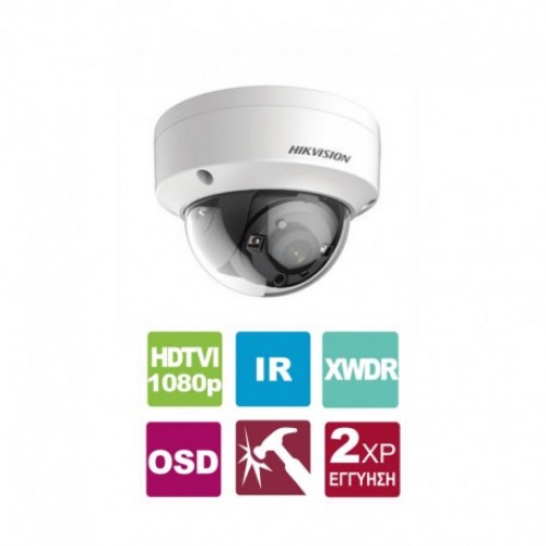 DS-2CE56D8T-VPITF3.6 Κάμερα Dome HDTVI ή 4in1 1080p, EXIR 2.0, εξωτερικού χώρου με αντιβανδαλιστική προστασία