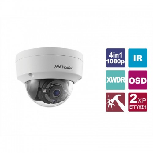 DS-2CE57D3T-VPITF3.6 Κάμερα Dome (τύπου turret), 4in1 1080p, εξωτερικού χώρου,με αντιβανδαλιστική προστασία ΙΚ10